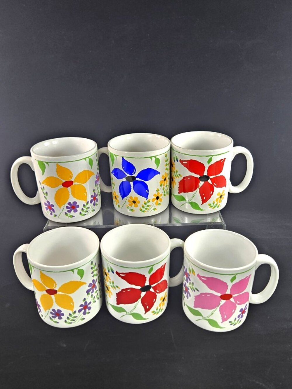 Tams Pottery MCM Retro Floral Coffee Mugs Lot of 6 Vintage Cottagecore